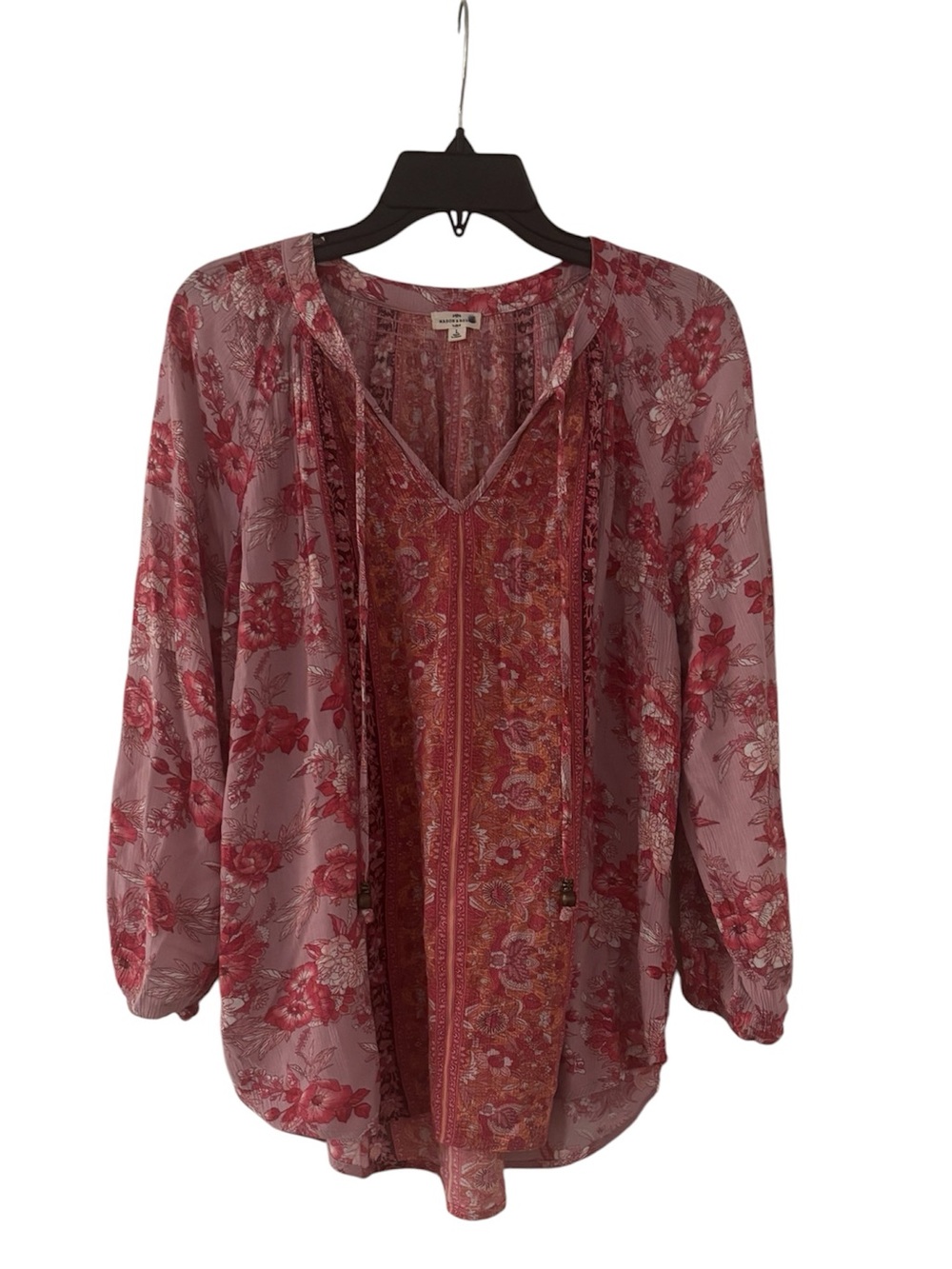Floral V-Neck Tunic Blouse in Rose Pink